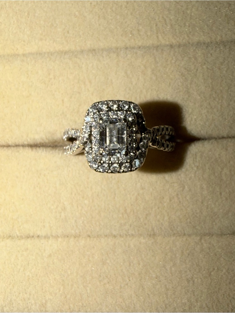 Diamond Halo Twist Band Engagement Ring - White